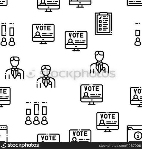 Voting And Election Seamless Pattern Vector Thin Line. Illustrations. Voting And Election Seamless Pattern Vector