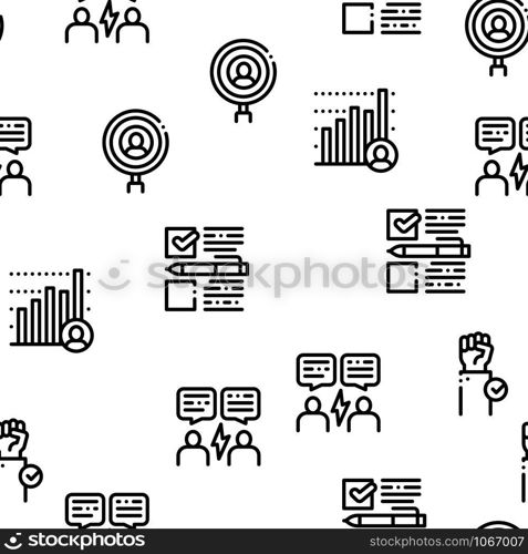 Voting And Election Seamless Pattern Vector Thin Line. Illustrations. Voting And Election Seamless Pattern Vector