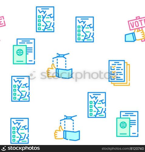 Voting And Elections Collection Vector Seamless Pattern Color Line Illustration. Voting And Elections Collection Icons Set Vector