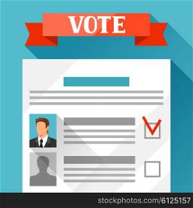 Voting ballot with selected candidate. Political elections illustration for banners, web sites, banners and flayers.