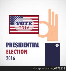 Voting concept.Businessman hand and voting paper with america presidential election 2016.Vector illustration