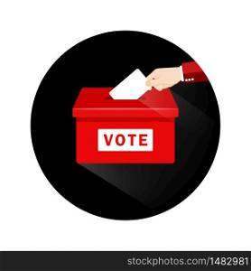 Voting concept. Hand putting paper in the ballot box. Vote in flat style on an isolated background. EPS 10 vector.. Voting concept. Hand putting paper in the ballot box. Vote in flat style on an isolated background. EPS 10 vector
