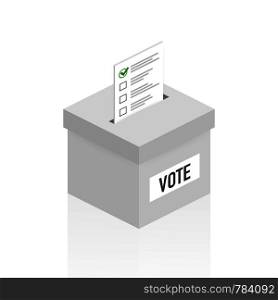 Voting concept in flat style - hand putting paper in the ballot box. Vector stock illustration.