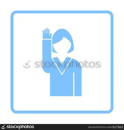 Voting Lady Icon. Blue Frame Design. Vector Illustration.