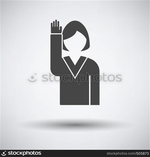 Voting Lady Icon on gray background, round shadow. Vector illustration.