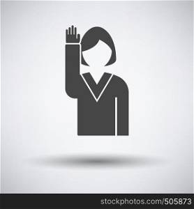 Voting Lady Icon on gray background, round shadow. Vector illustration.