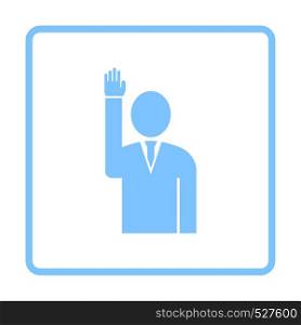 Voting Man Icon. Blue Frame Design. Vector Illustration.