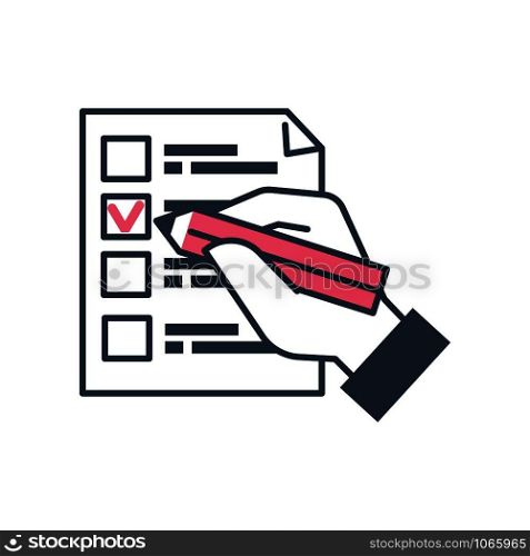 Voting person write answer on bulletin election vector. freedom of right to vote, human using pencil to answer ballot. Referendum with citizens ideas and thoughts, people decide on president candidate. Voting person write answer on bulletin election