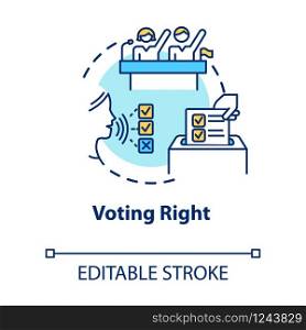 Voting right concept icon. Suffrage. Feminist movement. Gender equality. Womens rights idea thin line illustration. Vector isolated outline RGB color drawing. Editable stroke
