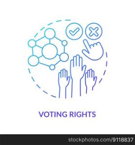 Voting rights blue gradient concept icon. Cooperative network management. Decision making. DAO element abstract idea thin line illustration. Isolated outline drawing. Myriad Pro-Bold font used. Voting rights blue gradient concept icon