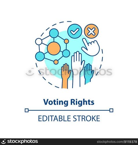 Voting rights concept icon. Cooperative network management. DAO element abstract idea thin line illustration. Isolated outline drawing. Editable stroke. Arial, Myriad Pro-Bold fonts used. Voting rights concept icon