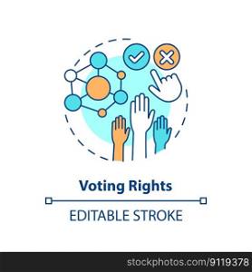 Voting rights concept icon. Cooperative network management. DAO element abstract idea thin line illustration. Isolated outline drawing. Editable stroke. Arial, Myriad Pro-Bold fonts used. Voting rights concept icon