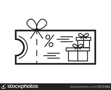 Voucher gift icon vector in simple outline style. Sign of the gift boxes on discount card. Online donation illustration. The online store distributes prizes. Sale voucher with percent.. Voucher gift icon vector in simple outline style. Sign of the gift boxes on discount card. Online donation illustration. The online store distributes prizes. Sale voucher