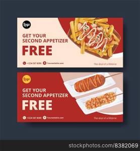 Voucher template with American foods concept,watercolor style 