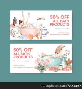 Voucher template with bath essential concept,watercolor style  