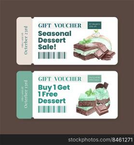 Voucher template with chocolate m∫dessert concept,watercolor sty≤