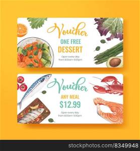 Voucher template with healthy food concept,watercolor style 