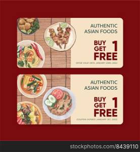 Voucher template with Hong Kong food concept,watercolor style
