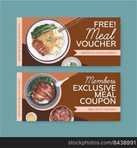 Voucher template with Indonesian cruisine concept,watercolor style 