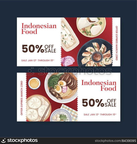 Voucher template with Indonesian cruisine concept,watercolor style
