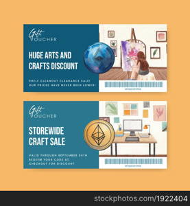 Voucher template with international artists day concept,watercolor style