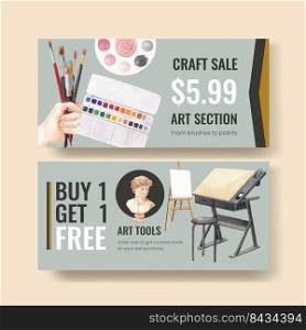 Voucher template with international artists day concept,watercolor style 