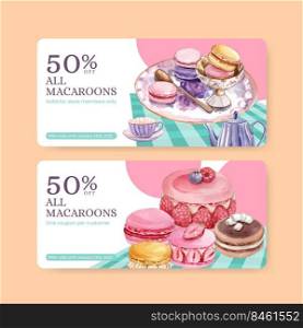 Voucher template with macaron sweet concept,watercolor style 