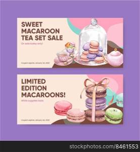 Voucher template with macaron sweet concept,watercolor style 