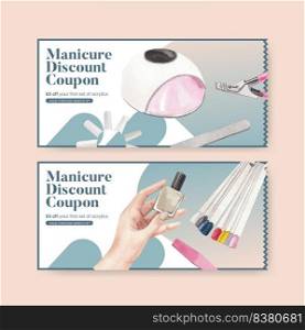 Voucher template with nail salon concept,watercolor style  