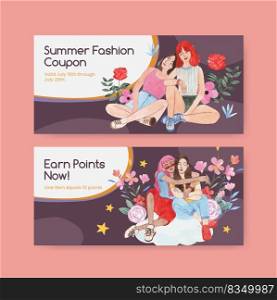 Voucher template with National Friendship Day concept,watercolor style
