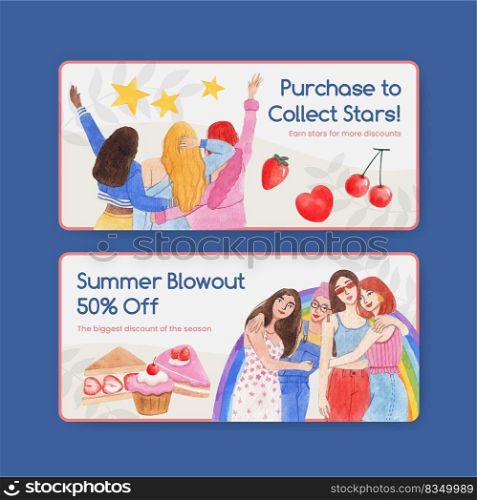 Voucher template with National Friendship Day concept,watercolor style 