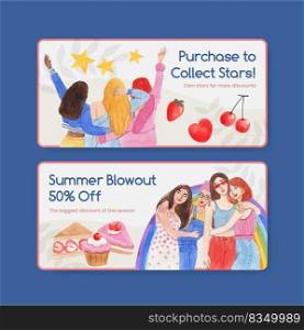 Voucher template with National Friendship Day concept,watercolor style 