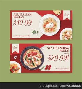 Voucher template with pasta cancept,watercolor style
