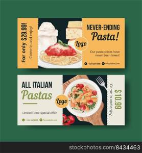 Voucher template with pasta cancept,watercolor style 