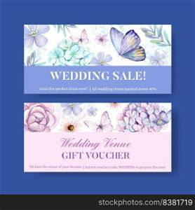 Voucher template with peri spring flower concept,watercolor style

