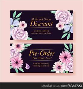 Voucher template with peri spring flower concept,watercolor style 