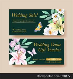 Voucher template with peri spring flower concept,watercolor style 