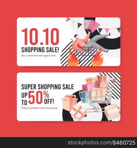 Voucher template with shopping sale concept,watercolor style