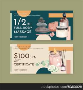 Voucher template with spa therapy concept,watercolor style  