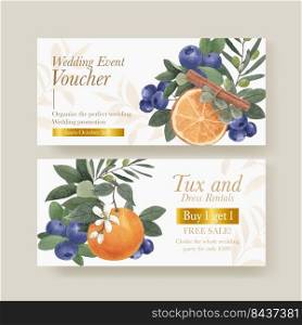 Voucher template with winter floral concept,watercolor style 
