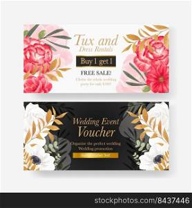 Voucher template with winter floral concept,watercolor style 