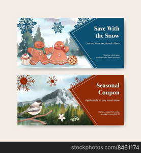 Voucher template with winter hugge concept,watercolor style