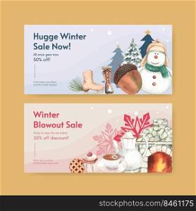 Voucher template with winter hugge concept,watercolor style
