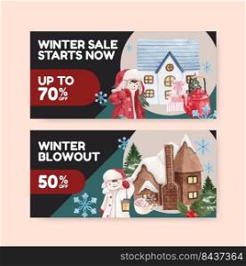 Voucher template with winter living concept,watercolor style
