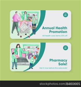 Voucher template with world pharmacists day concept,watercolor style 