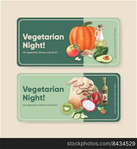 Voucher template with world vegetarian day concept,watercolor style 