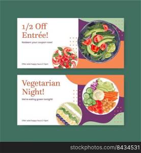Voucher template with world vegetarian day concept,watercolor style 