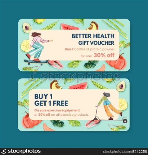 Vouchure template with world health day concept design for marketing watercolor illustration

