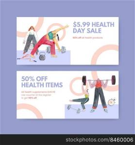 Vouchure template with world health day concept design for marketing watercolor illustration 