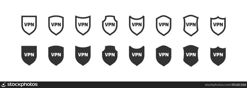 VPN shield. Virtual private network icon set. Vector illustration isolated